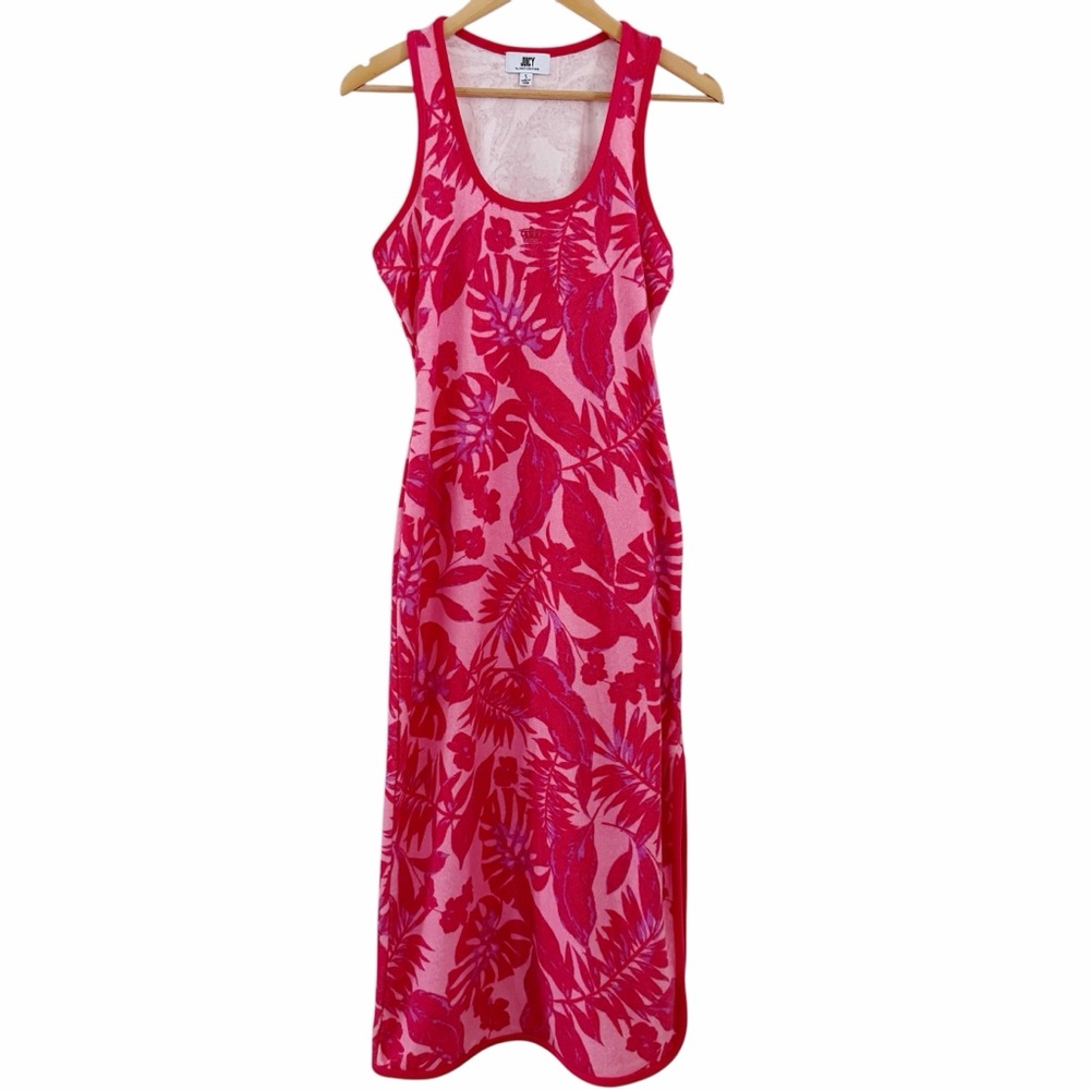 Juicy Y2K Tropical Hot Pink Dress Terry Cloth Swim Coverup Resortwear Size Large